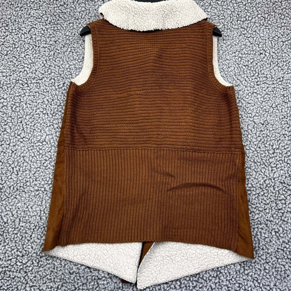Absolutely Famous Jacket Vest Women Medium Brown Suede Sherpa Collar Knitted M - Picture 2 of 9